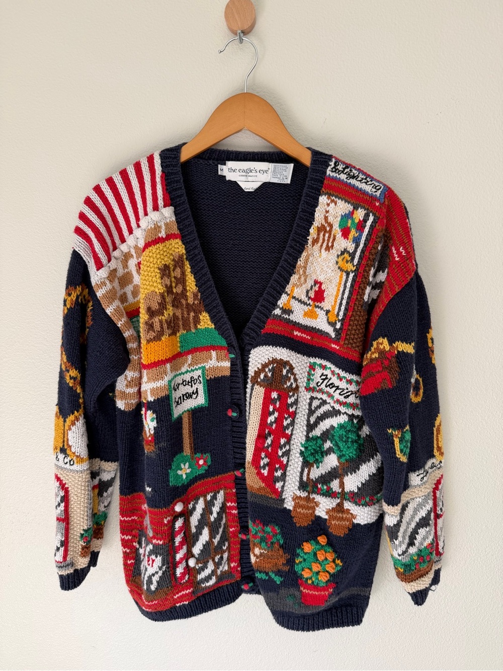 The  Eagle's Eye Vintage 1994 Main Street Novelty Hand Knit Cardigan